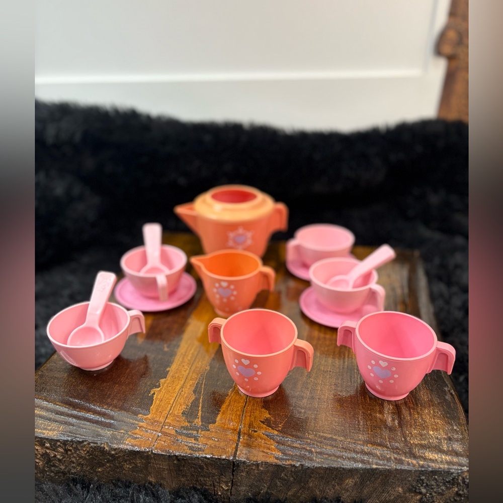 Vintage 1982 Fisher-Price Pink Tea Set | Plastic Pretend Play | Missing Kettle L